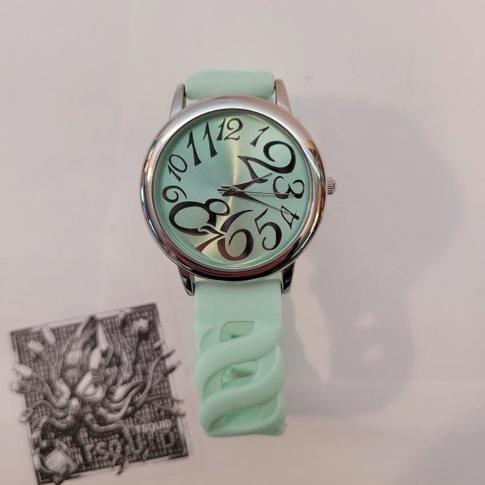 BWC Wrist Watch Womens Mint Green Silicone Strap Oversized Dial Digit‎ Ladies